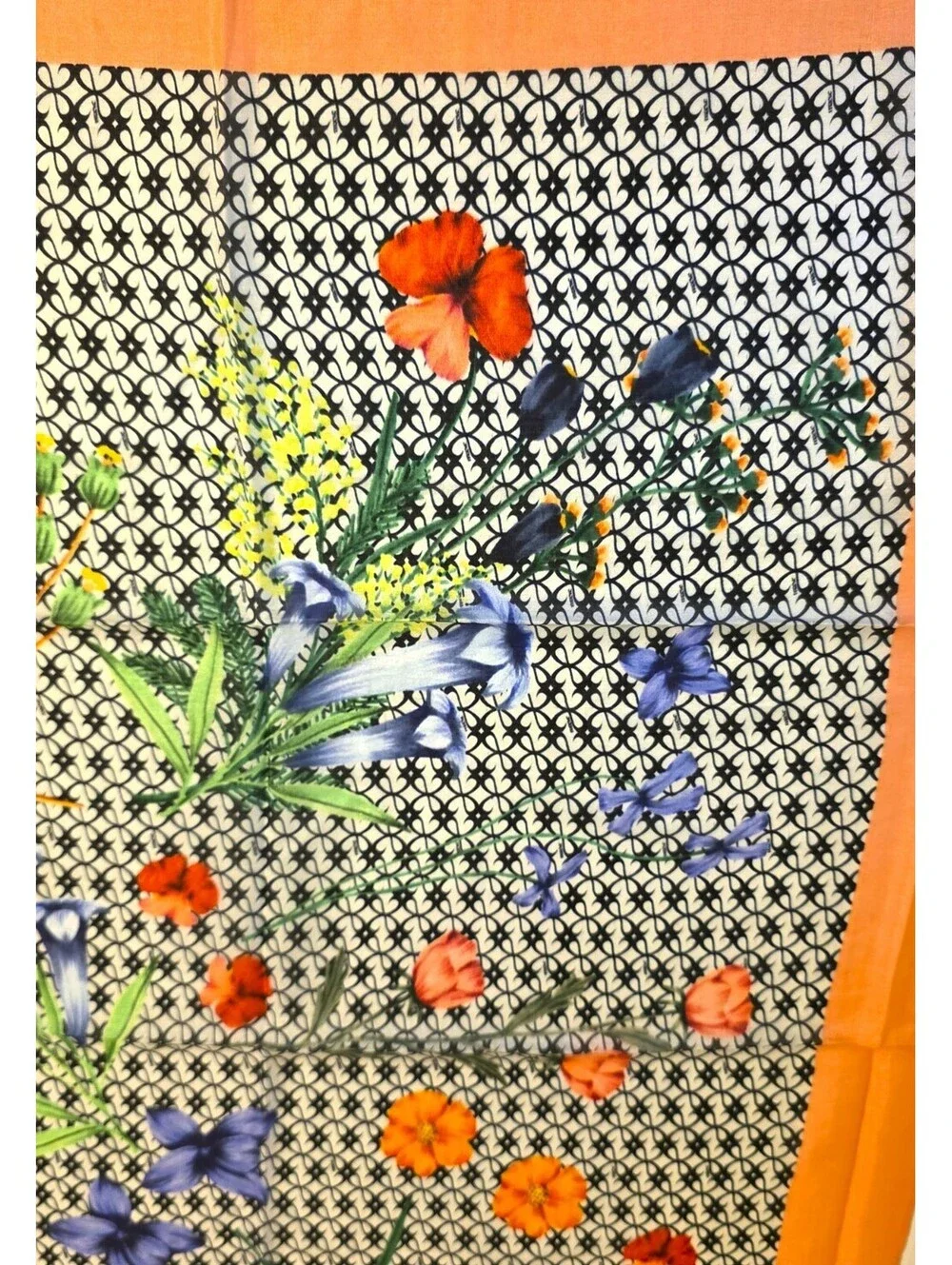NWT Anthropologie Maeve Flora Silk Square Scarf Orange Geometric Botanical 36